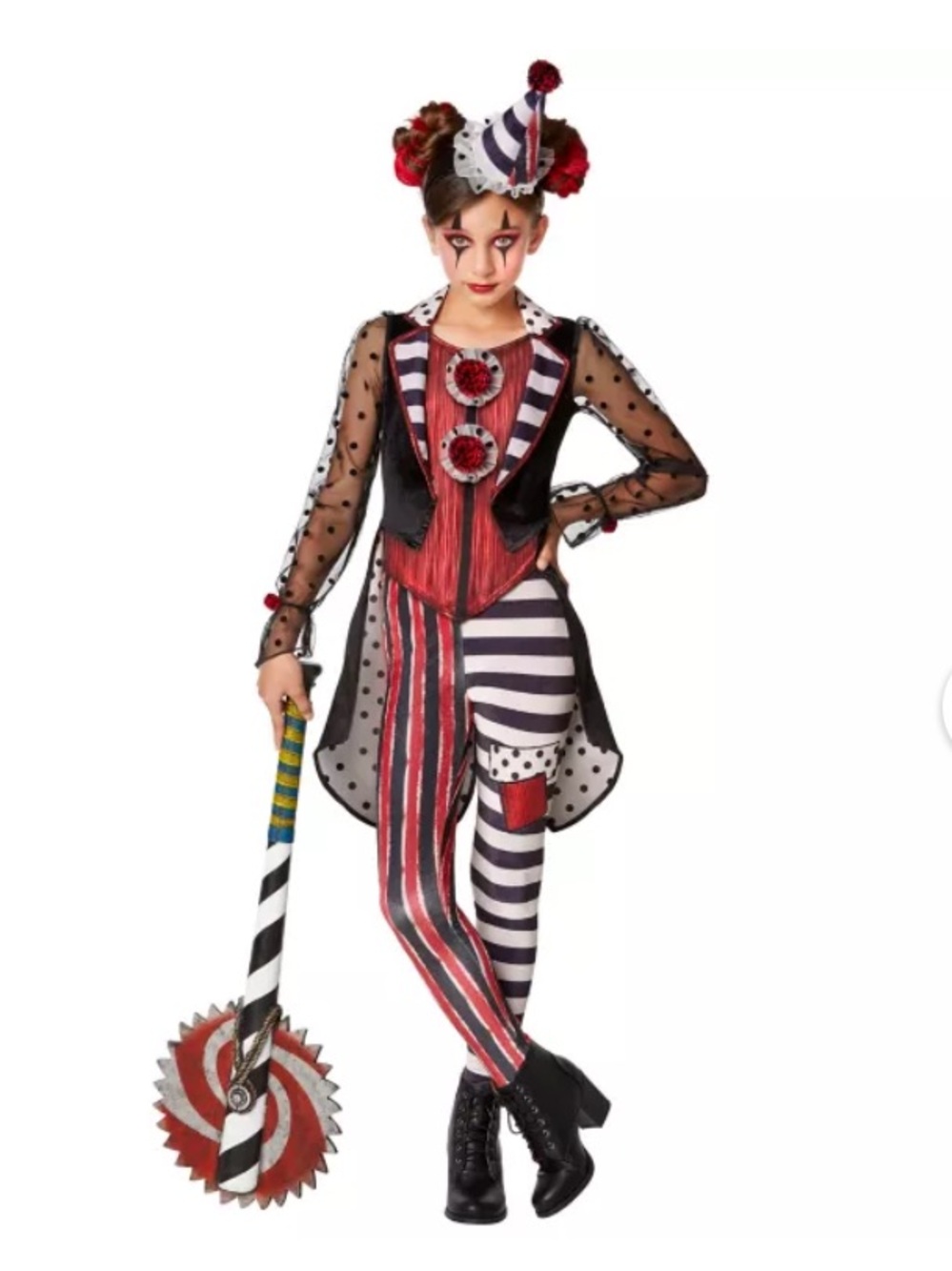 Spirit Girls Dark Vintage Clown Costume - Red, Black, White